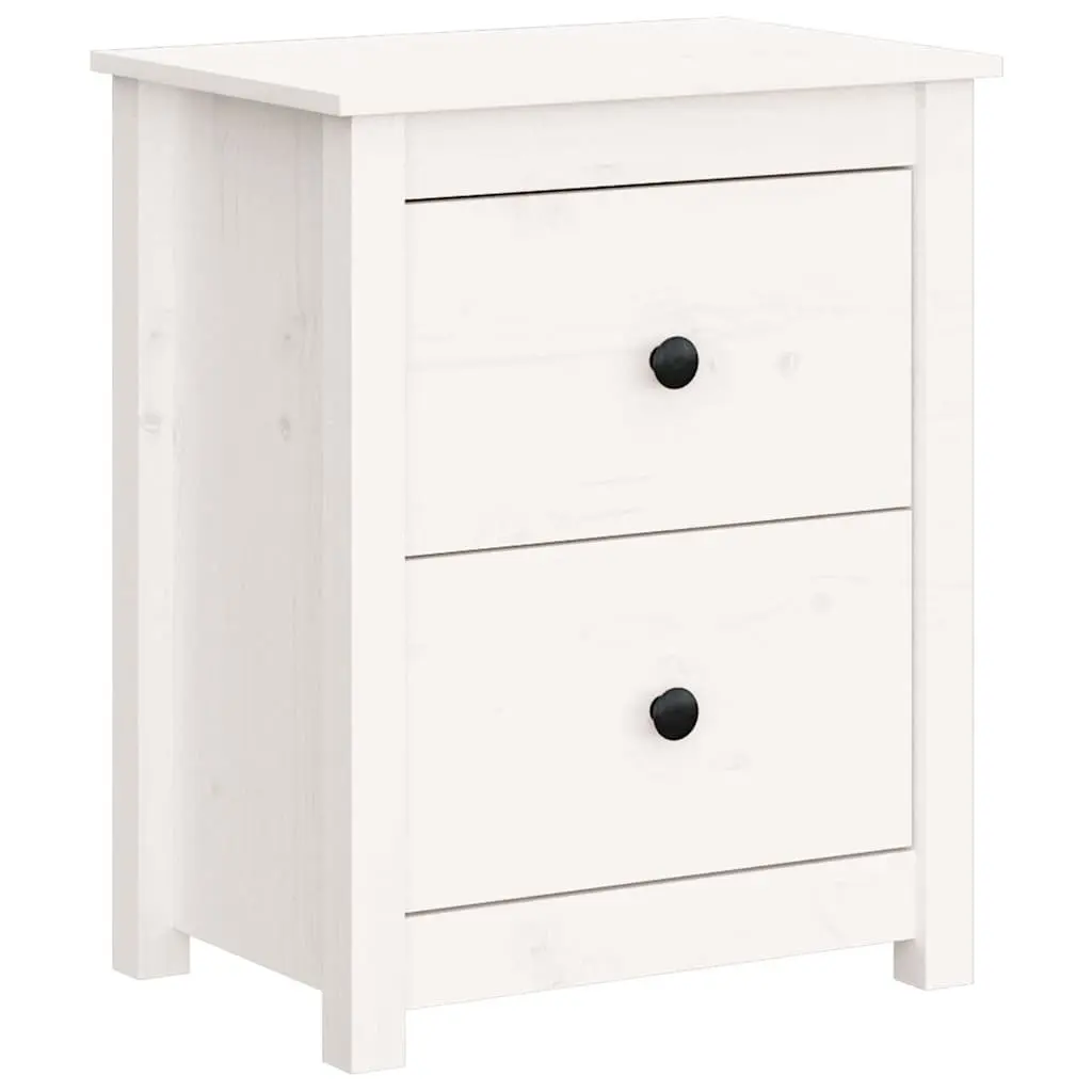 White Solid Pine Wood Bedside Cabinet with Drawers