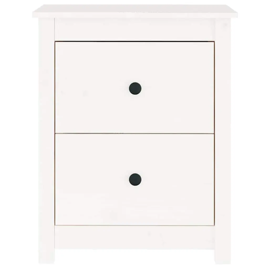 White Solid Pine Wood Bedside Cabinet with Drawers