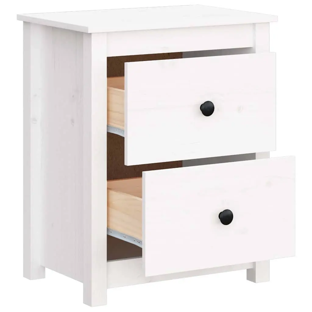White Solid Pine Wood Bedside Cabinet with Drawers