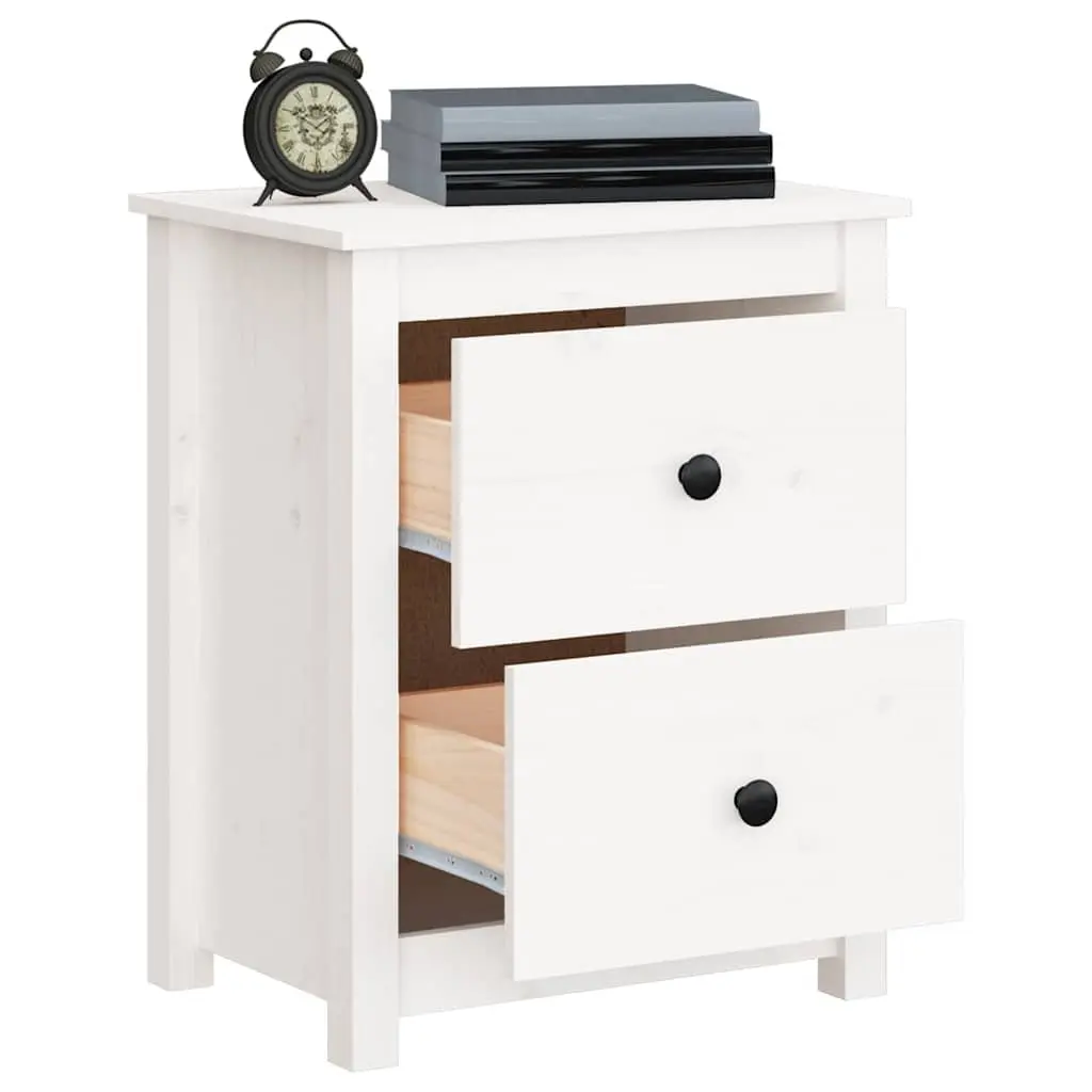 White Solid Pine Wood Bedside Cabinet with Drawers