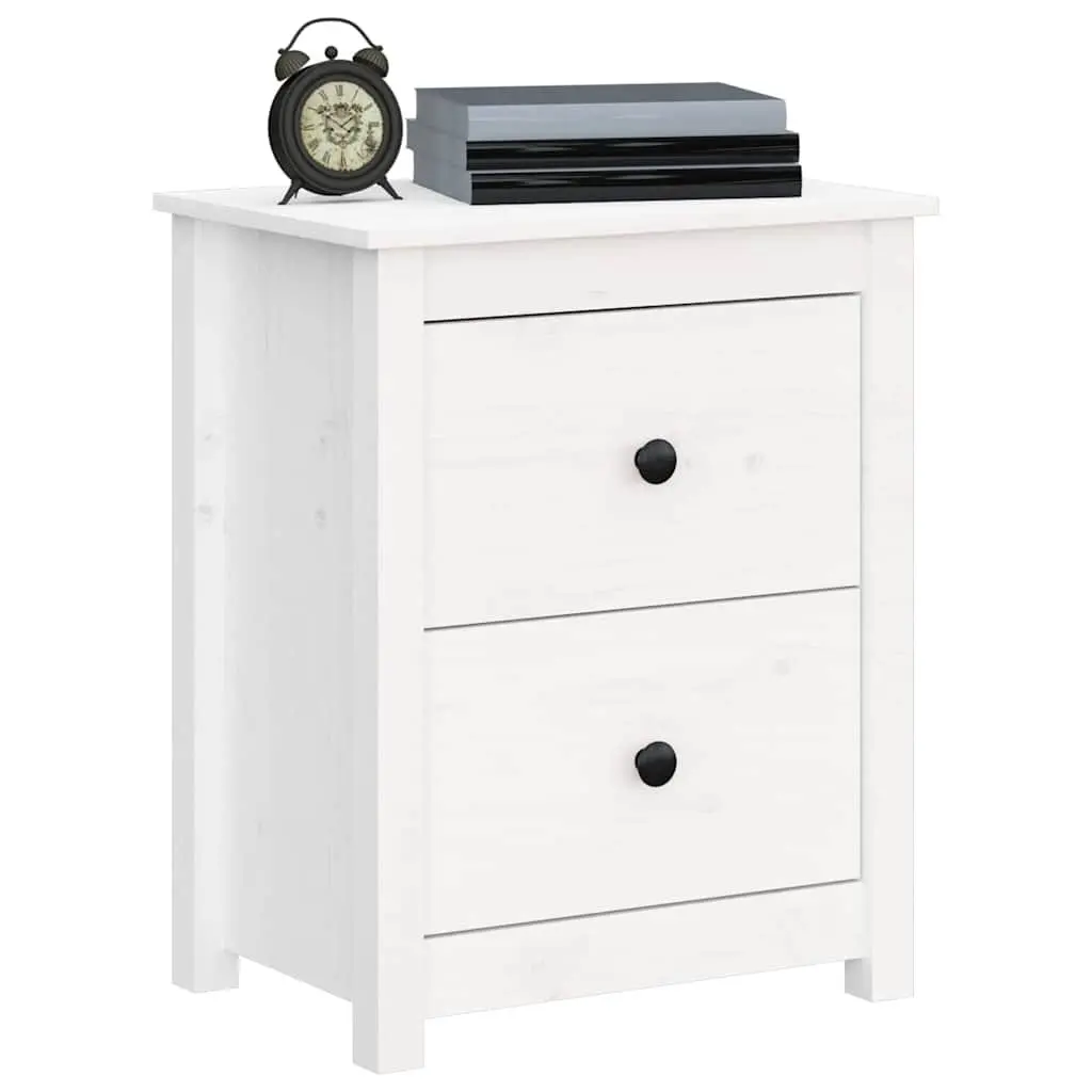 White Solid Pine Wood Bedside Cabinet with Drawers
