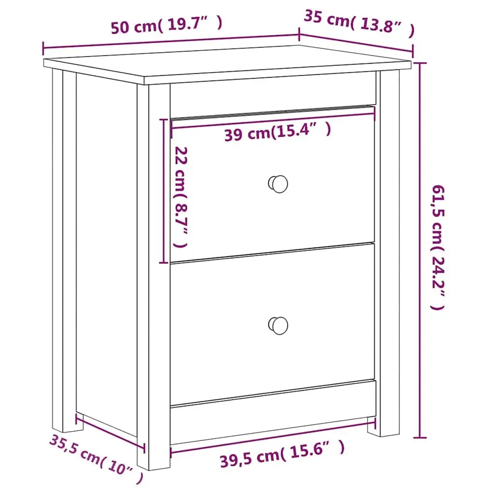 White Solid Pine Wood Bedside Cabinet with Drawers