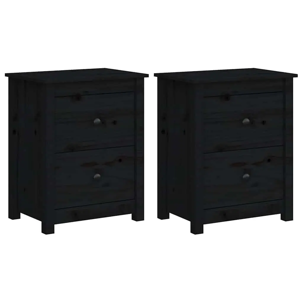 Black Solid Wood Pine Nightstand Set of 2