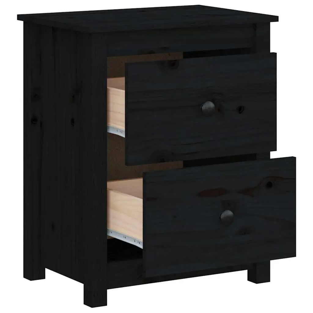 Black Solid Wood Pine Nightstand Set of 2