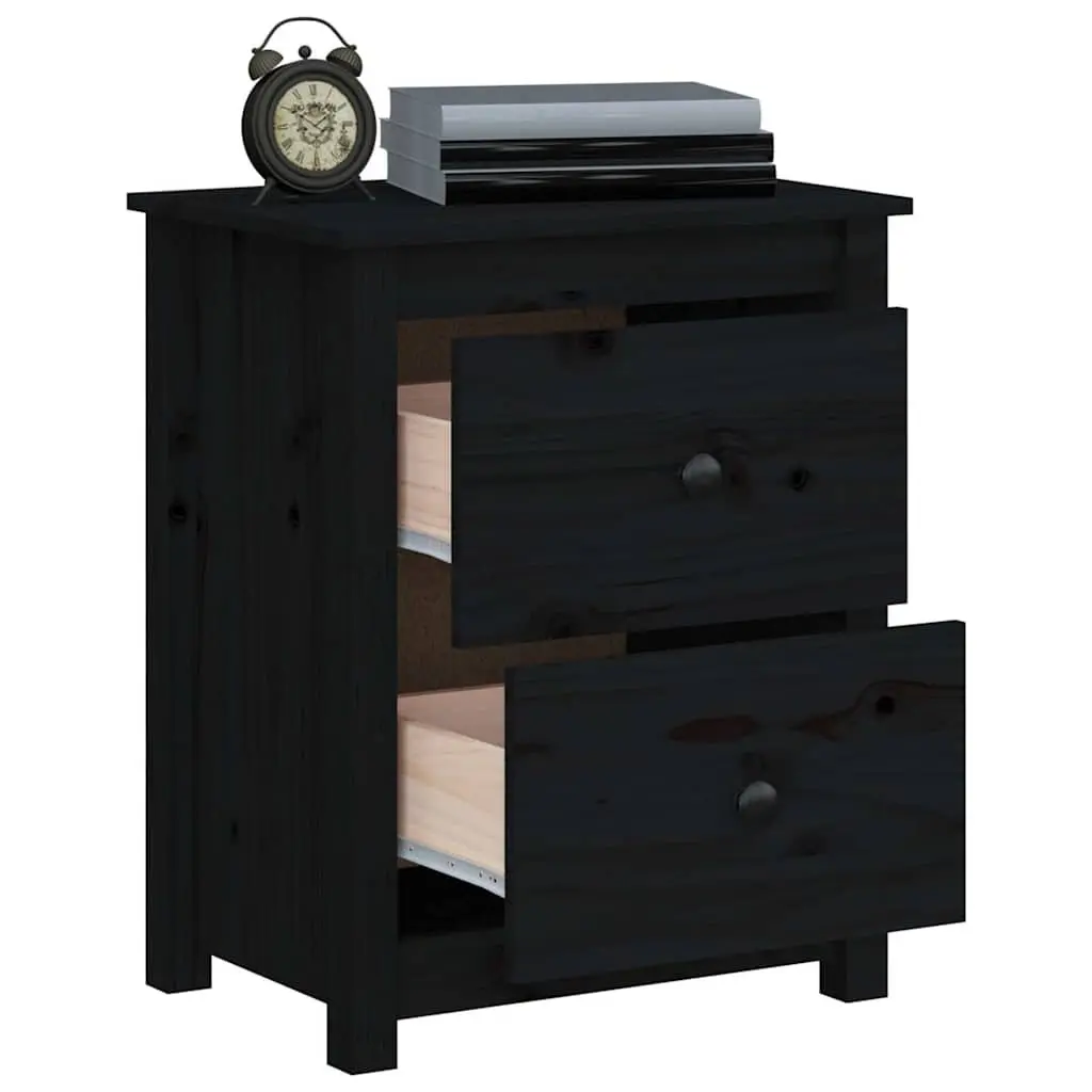 Black Solid Wood Pine Nightstand Set of 2