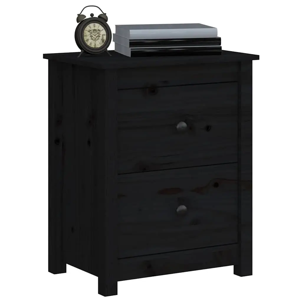 Black Solid Wood Pine Nightstand Set of 2