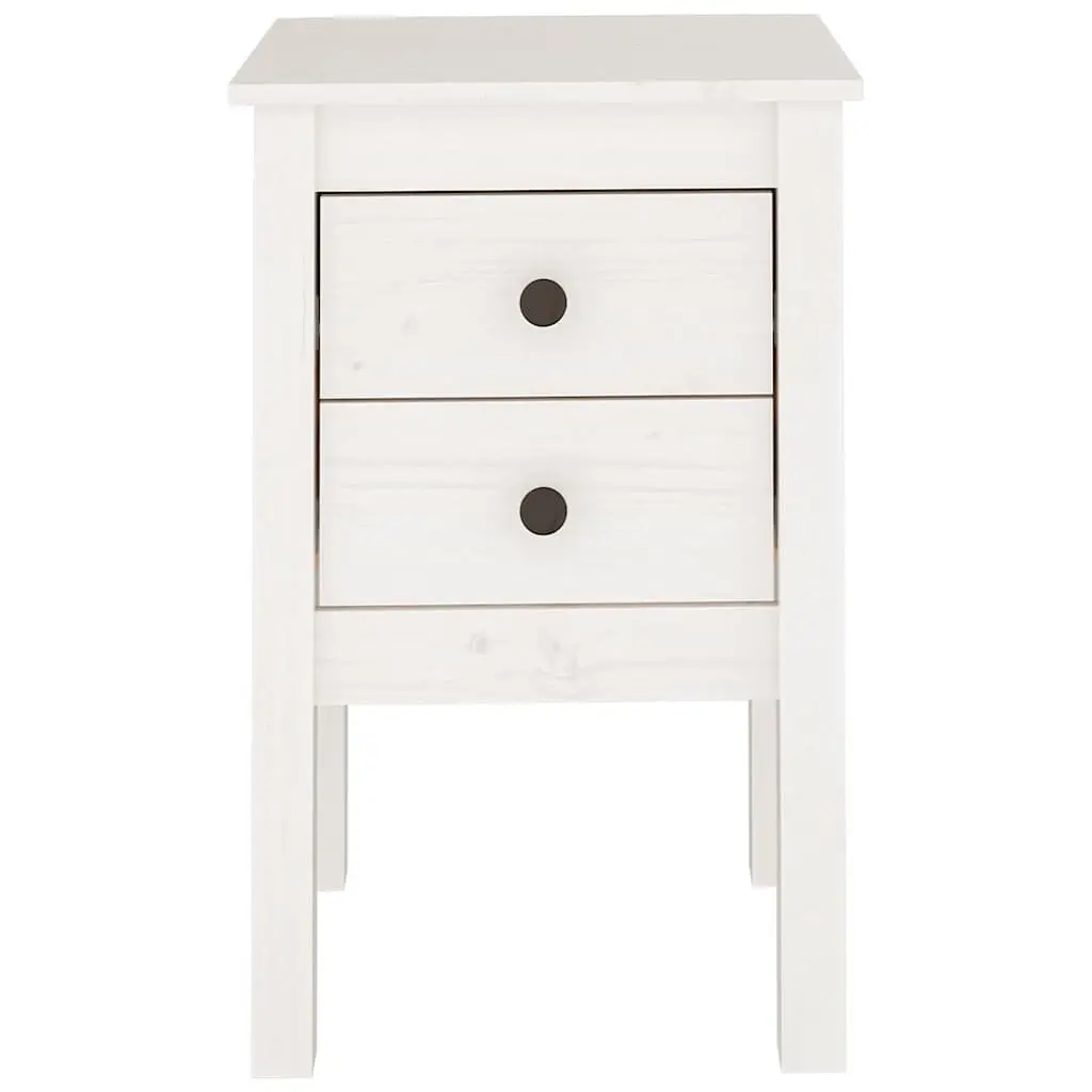 White 2-Drawer Solid Wood Bedside Cabinet 40x35x61.5cm