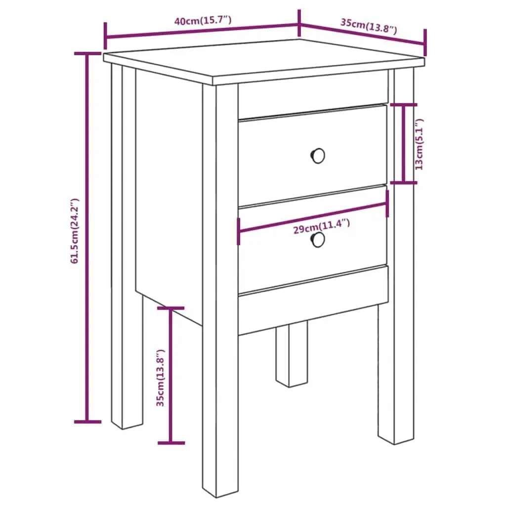 White 2-Drawer Solid Wood Bedside Cabinet 40x35x61.5cm