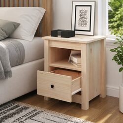 Bedside Cabinet Solid Wood Pine Brown Nightstand Storage Drawer 40x35x49cm