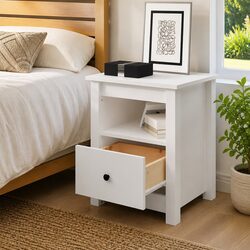 Quality White Wooden Bedside Cabinet with Storage Drawer
