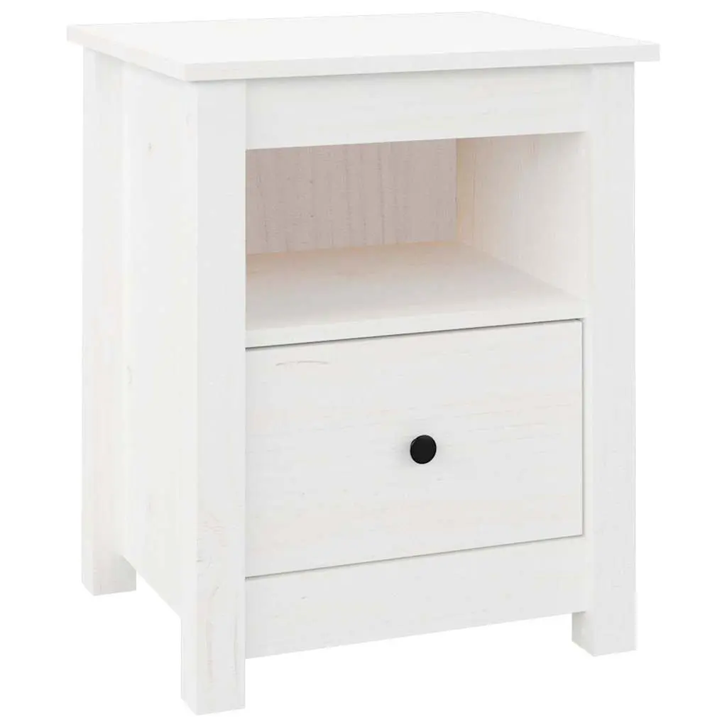 Bedside Cabinets Solid Wood Pine 40 x 35 x 49 cm White 2 Piece Nightstand Storage Drawer Set