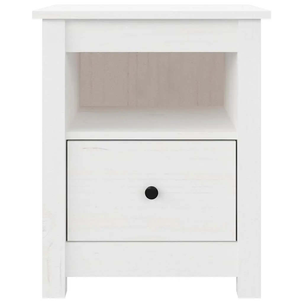 Bedside Cabinets Solid Wood Pine 40 x 35 x 49 cm White 2 Piece Nightstand Storage Drawer Set