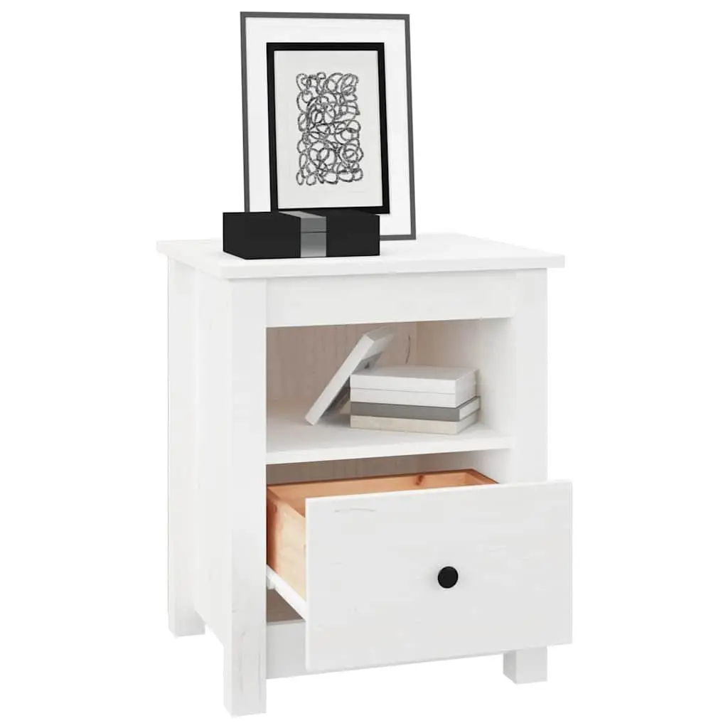 Bedside Cabinets Solid Wood Pine 40 x 35 x 49 cm White 2 Piece Nightstand Storage Drawer Set