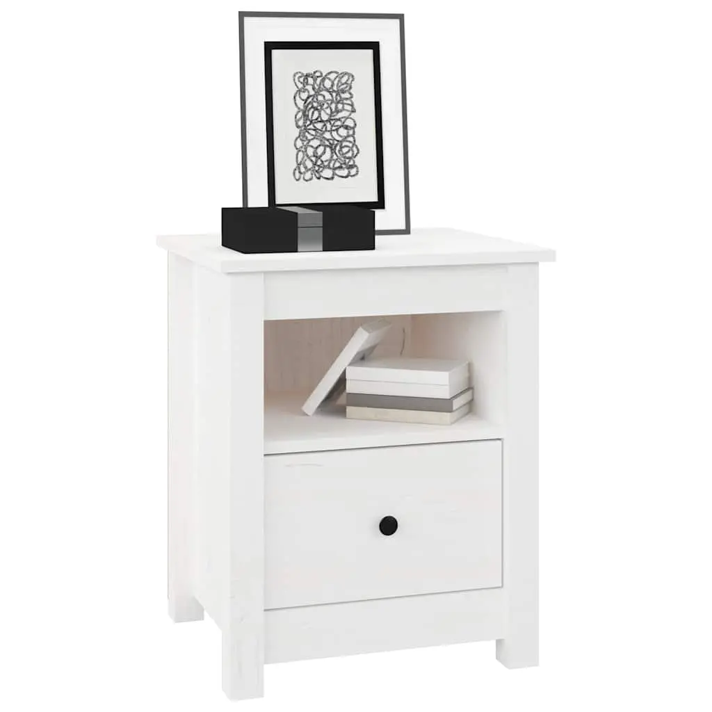 Bedside Cabinets Solid Wood Pine 40 x 35 x 49 cm White 2 Piece Nightstand Storage Drawer Set