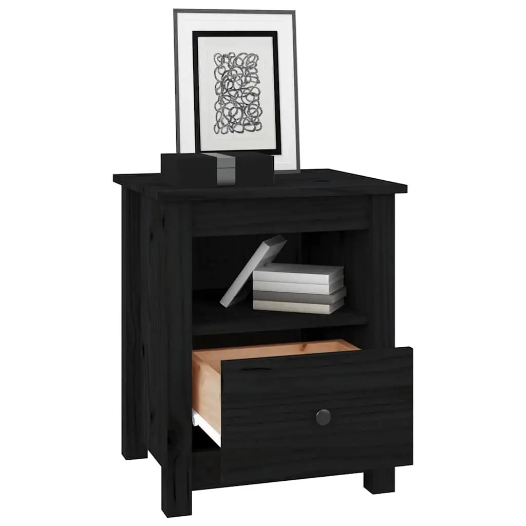 Bedside Cabinets 2 pcs Black 40x35x49 cm Solid Wood Pine Nightstand Drawer