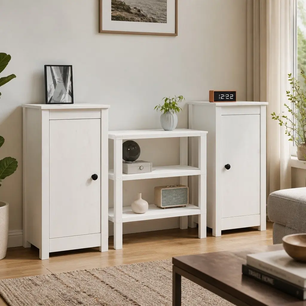 White Solid Wood Pine Sideboards for Living Spaces