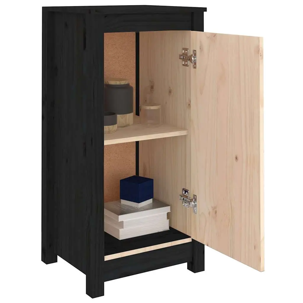 Sideboards 2 pcs Black Solid Wood Storage Cabinet Living Room Furniture