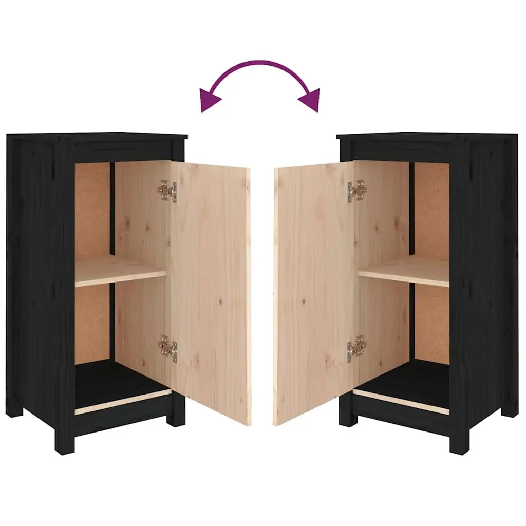 Sideboards 2 pcs Black Solid Wood Storage Cabinet Living Room Furniture