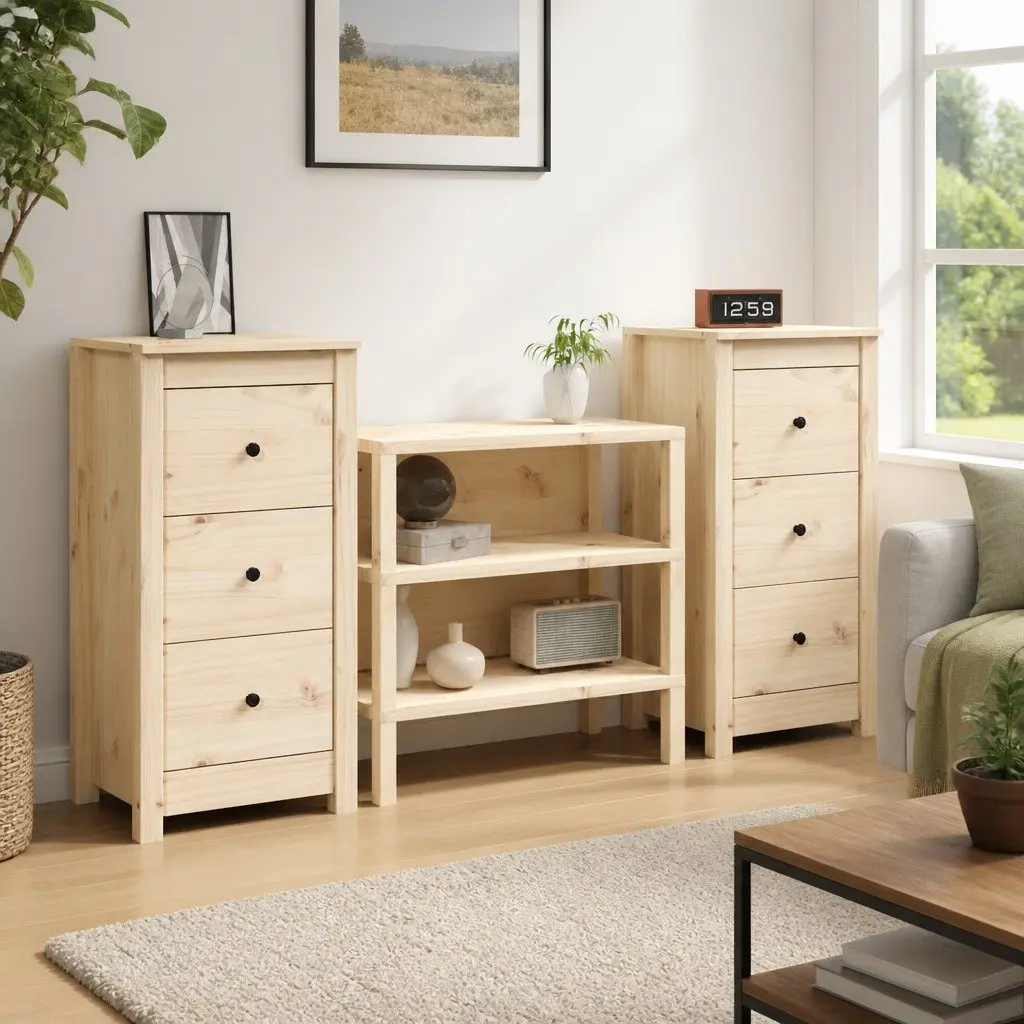 Solid Pine Wood Sideboard Cabinet 40x35x80 cm