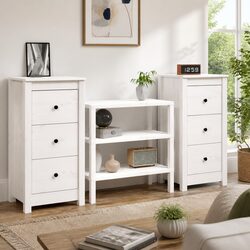 Solid Pine Wood Sideboard Cabinet Set in White 40x35x80 cm