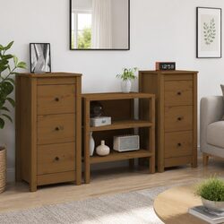 Solid Pine Wood Sideboard Cabinet Set with Rustic Charm