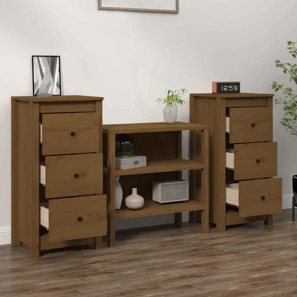 Solid Pine Wood Sideboard Cabinet Set with Rustic Charm