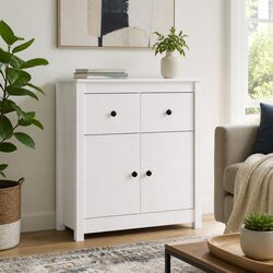 Sturdy Wooden Sideboard Storage Cabinet in White