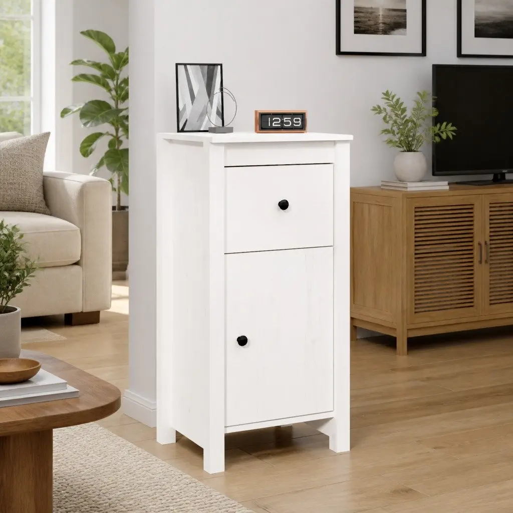 Solid Pine White Sideboard Storage Cabinet 40x35x80cm