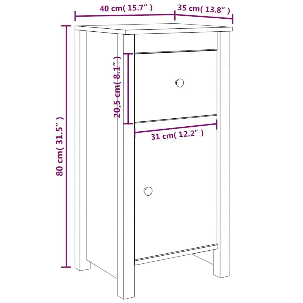 Solid Pine White Sideboard Storage Cabinet 40x35x80cm