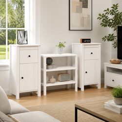 Sturdy Solid Wood Sideboards - 2 Piece Set in White
