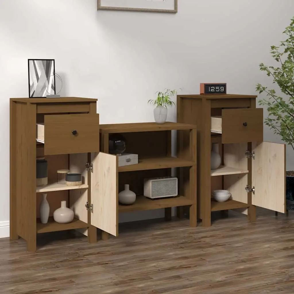 Solid Wood Pine Sideboards 2 pcs Brown Storage Cabinet Cupboard Furniture