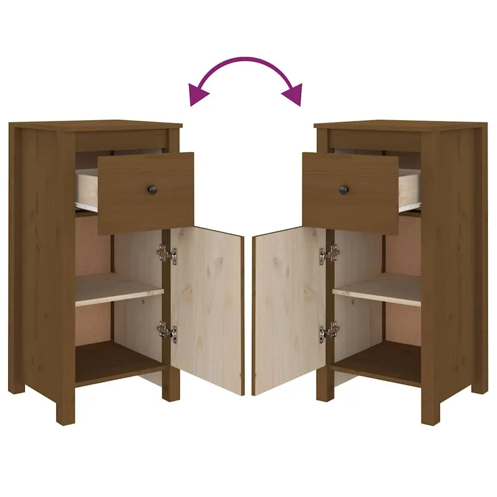 Solid Wood Pine Sideboards 2 pcs Brown Storage Cabinet Cupboard Furniture
