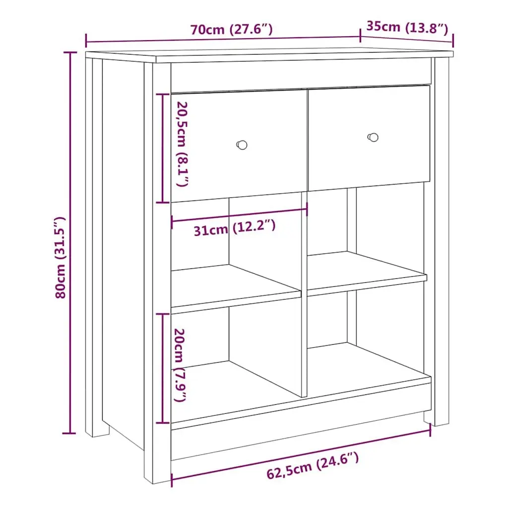 White Sideboard 70x35x80 cm with Drawers