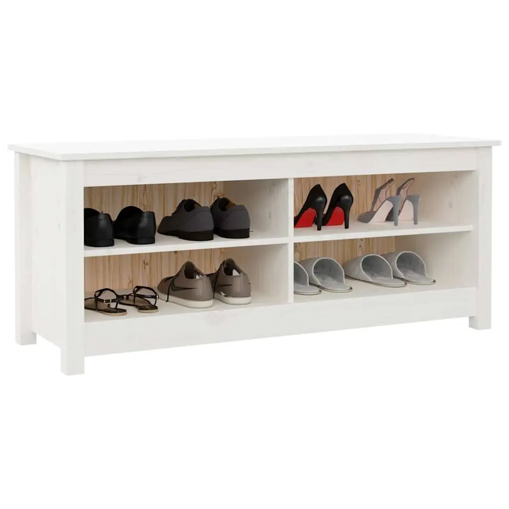 Solid Pine Wood Shoe Bench in White with Storage