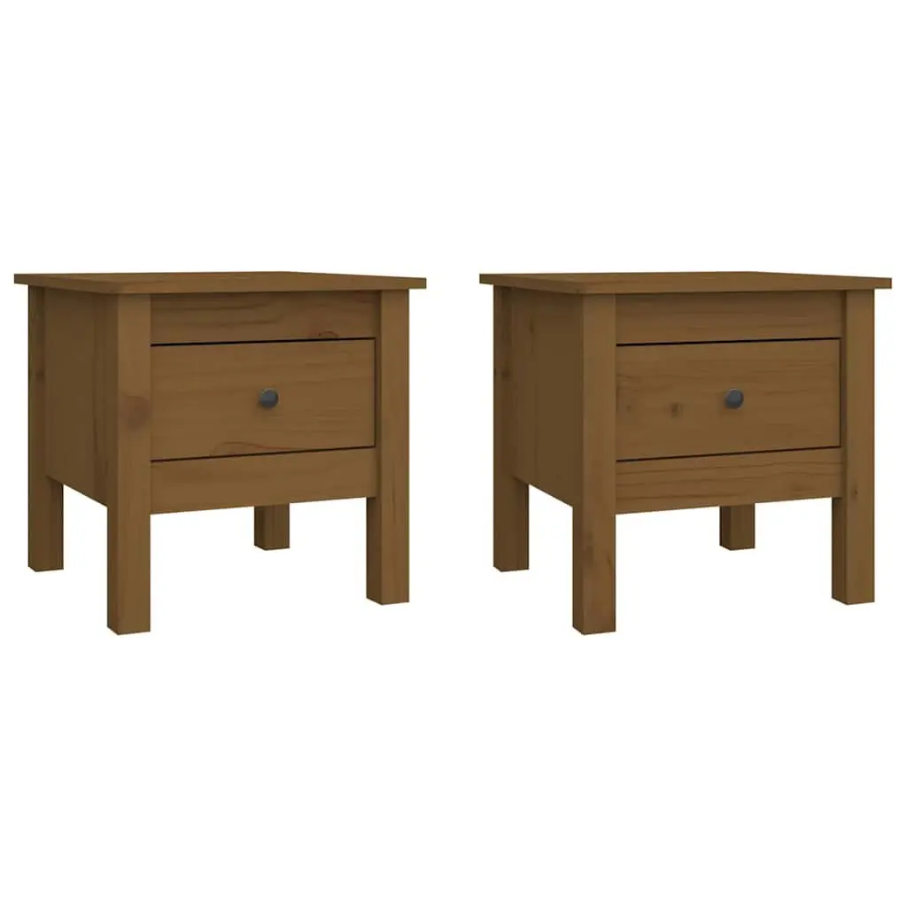Honey Brown Solid Wood Pine End Tables Set of 2