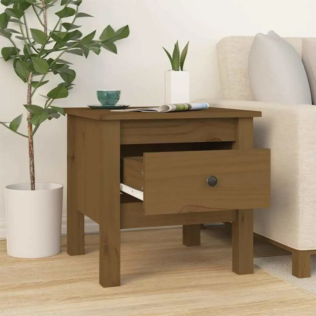 Honey Brown Solid Wood Pine End Tables Set of 2