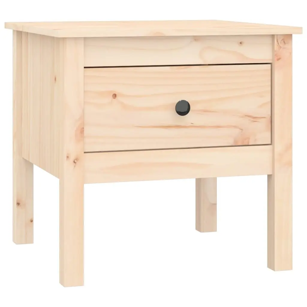 Brown Solid Pine Side Table with Storage Drawer