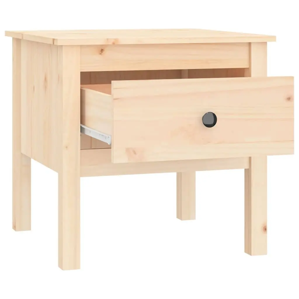 Brown Solid Pine Side Table with Storage Drawer