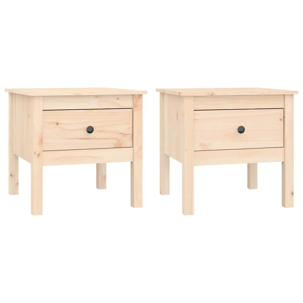 Set of 2 Solid Pine Wood Side Tables with Storage