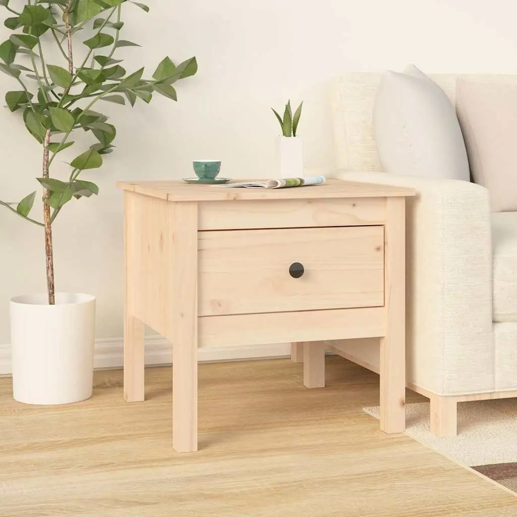 Set of 2 Solid Pine Wood Side Tables with Storage