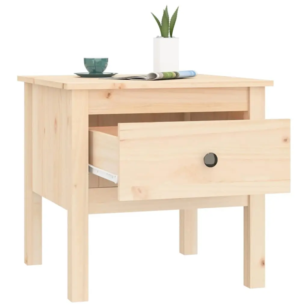 Set of 2 Solid Pine Wood Side Tables with Storage