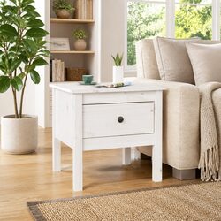 Stylish White Side Table with Drawer - 50x50x49 cm