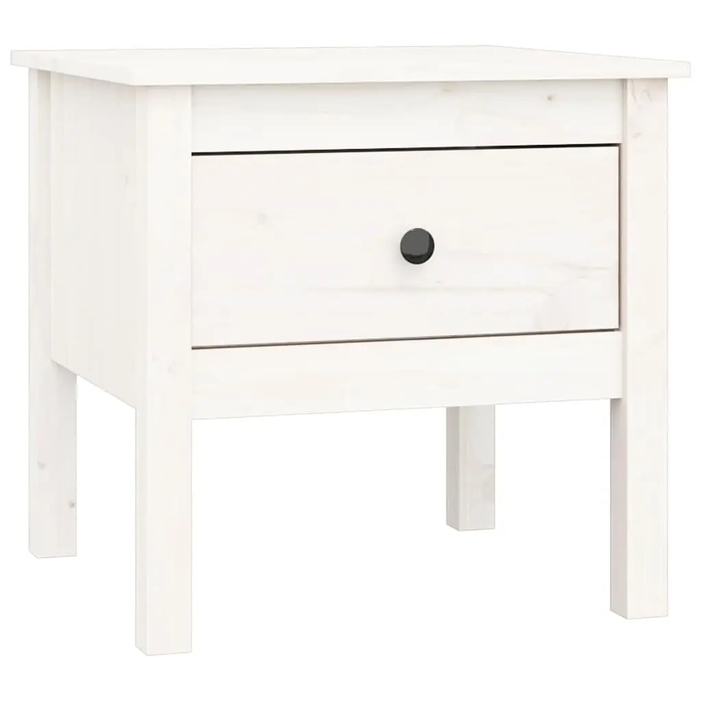 Side Table White 50x50x49 cm Solid Pine Wood Drawer Storage End Table Living
