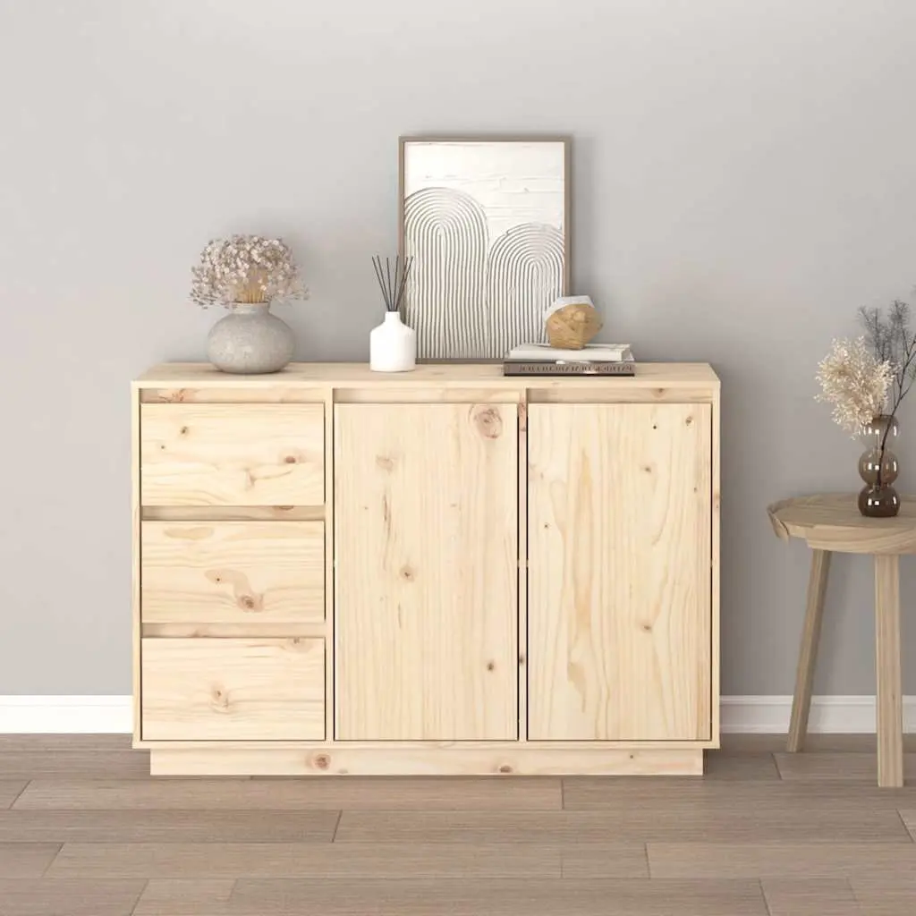 Brown Solid Wood Pine Sideboard with Storage and Drawers