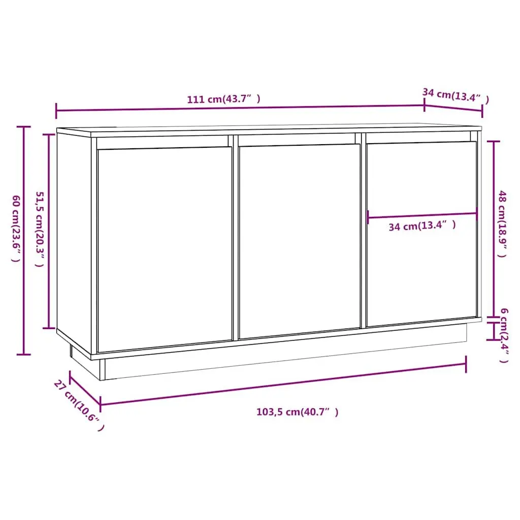 Sideboard Solid Wood Pine 111x34x60 cm Brown Storage Cabinet Cupboard Furniture
