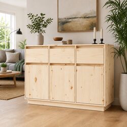 Quality Solid Pine Wood Sideboard 111x36x75 cm Brown