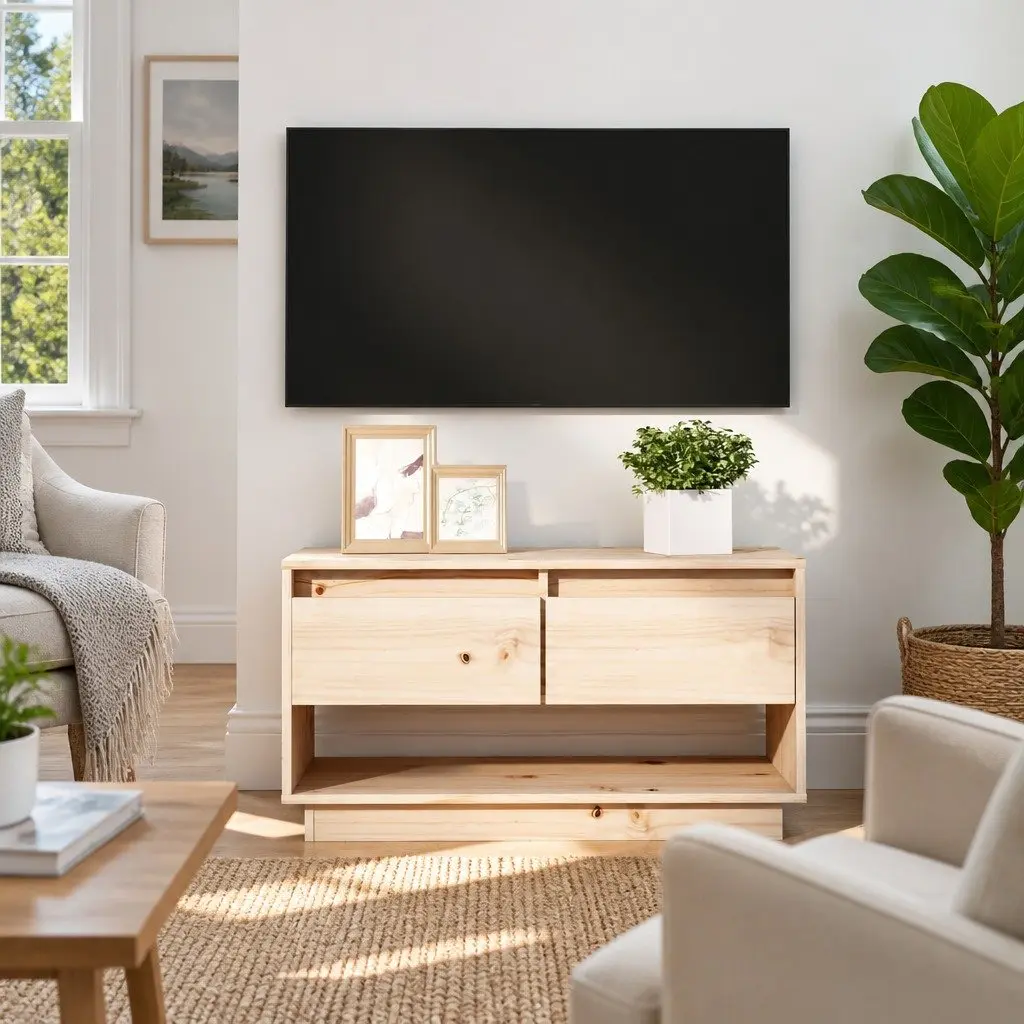 Solid Pine Wood TV Cabinet with Drawers