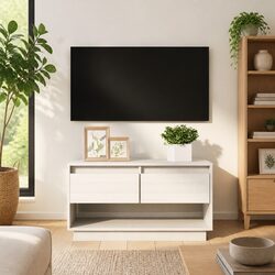 Elegant White Solid Wood Pine TV Cabinet 74x34x40 cm