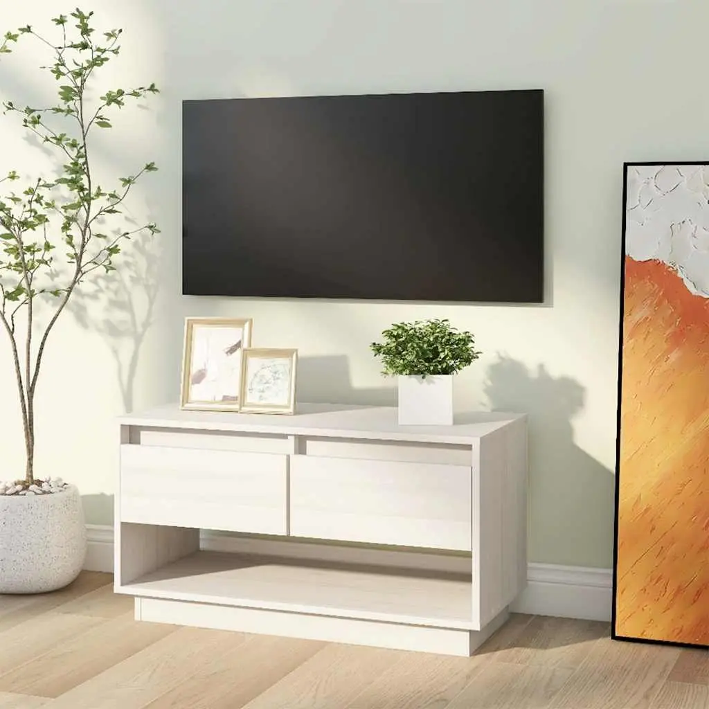 White Solid Wood Pine TV Cabinet 74x34x40 cm