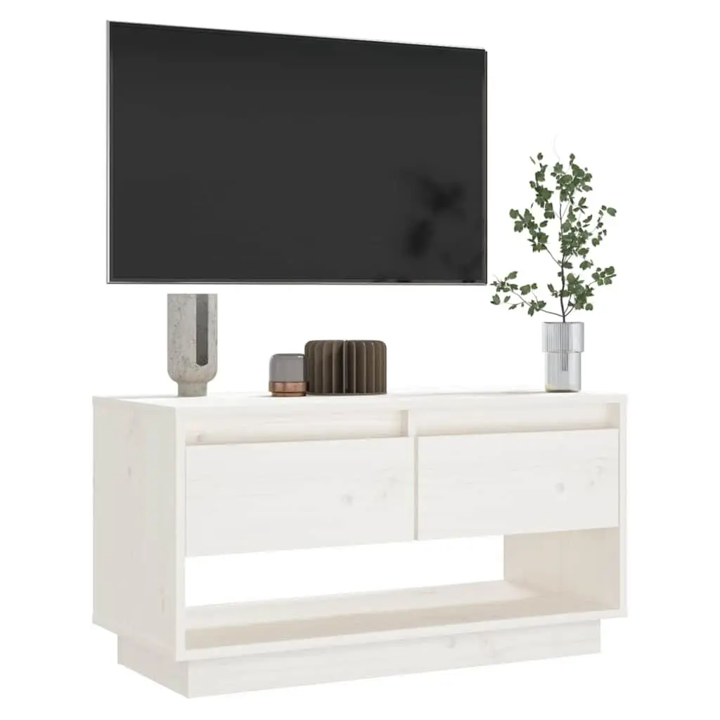 White Solid Wood Pine TV Cabinet 74x34x40 cm